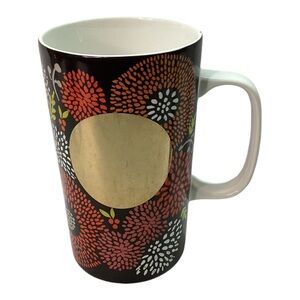 Starbucks 16 oz Coffee Mug Brown w/Fall Color Flower Pattern Gold Dot Collection